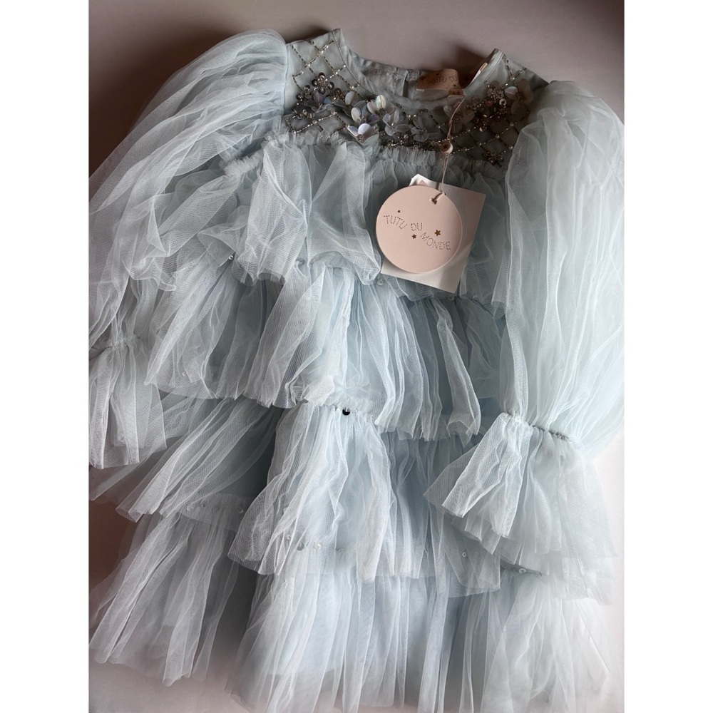 Tutu Du Monde Pale Blue Layered Tulle Dress with Embellished Neckline